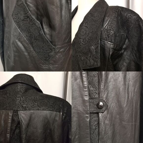 Vintage 90s y2k Maurices Black Leather Oversized Slouchy Structured Trench Coat - Picture 3 of 14